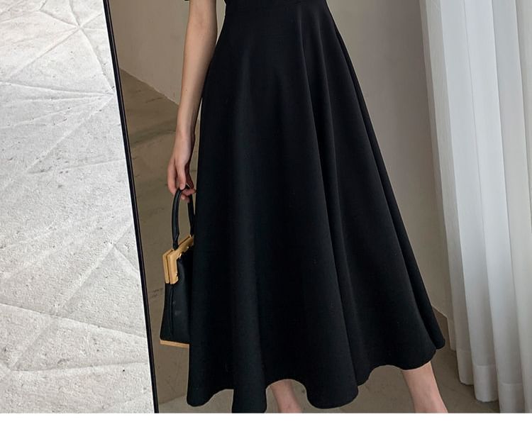 Midi Square Short-Sleeve Dress A-Line Neck Plain