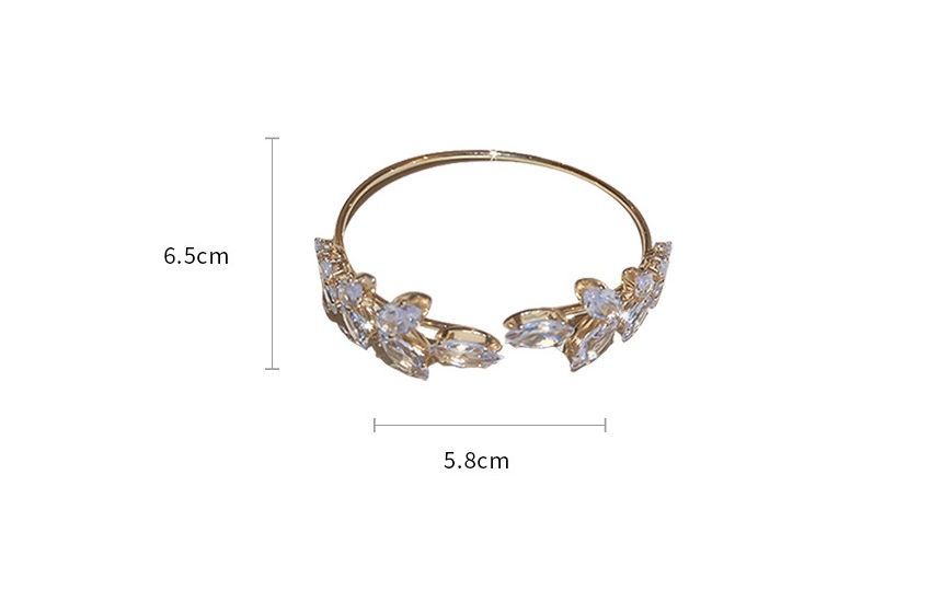 Bangle Open Leaf Rhinestone Alloy