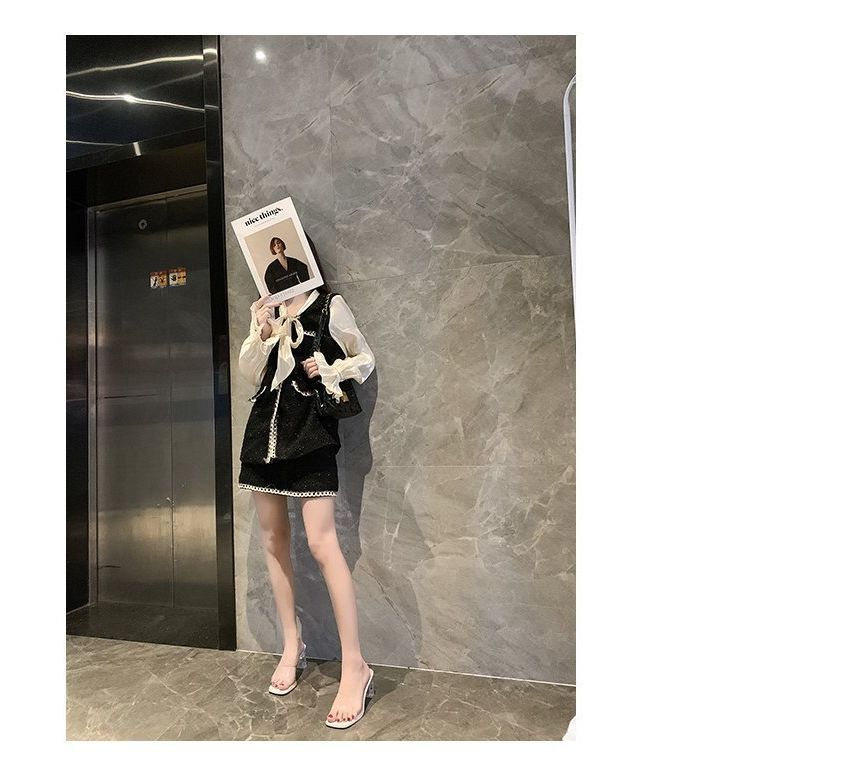 Square-Toe Rhinestone Slide Heel Sandals PVC Strap Block