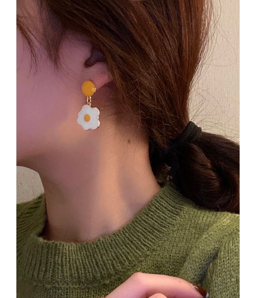 Fried Earring Glaze Drop Egg Alloy