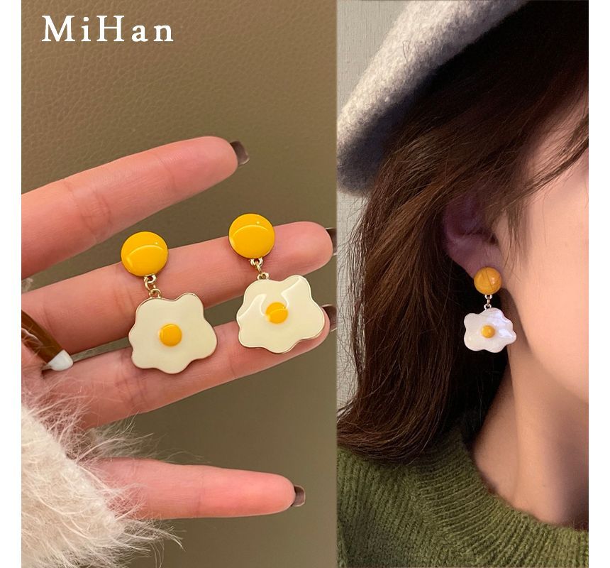 Fried Earring Glaze Drop Egg Alloy
