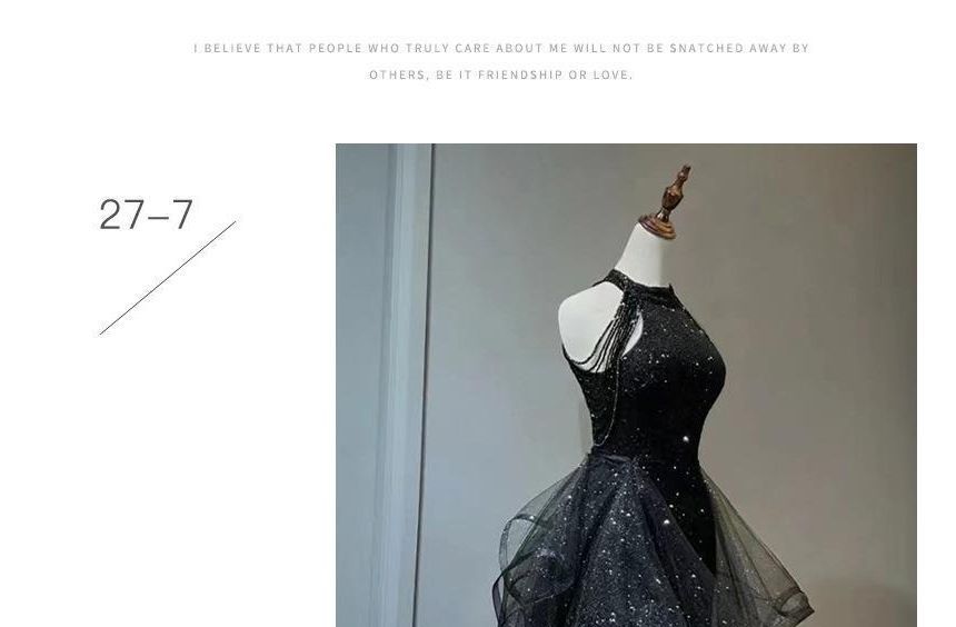 Beaded Crew Panel Neck Ruffle Gown Evening Sleeveless Glitter Mesh Plain A-Line