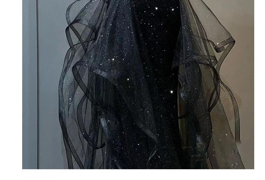 Beaded Crew Panel Neck Ruffle Gown Evening Sleeveless Glitter Mesh Plain A-Line