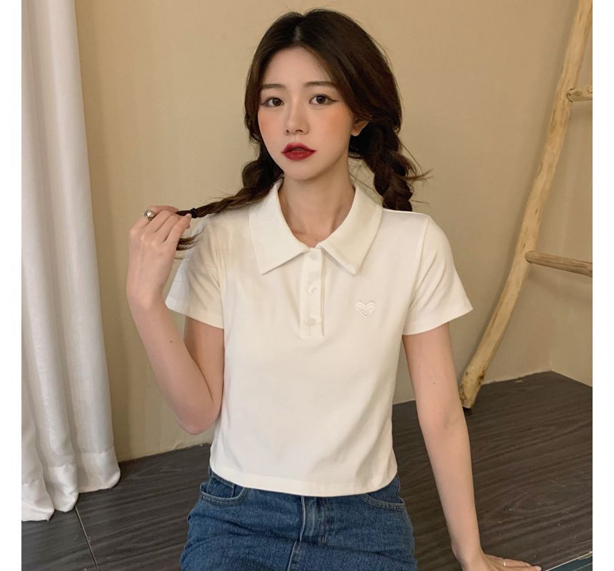 Short-Sleeve Polo Shirt Heart Embroidered