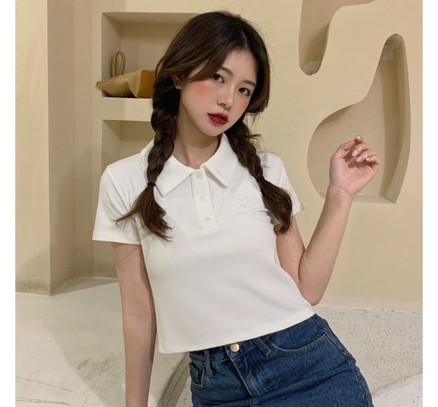 Short-Sleeve Polo Shirt Heart Embroidered