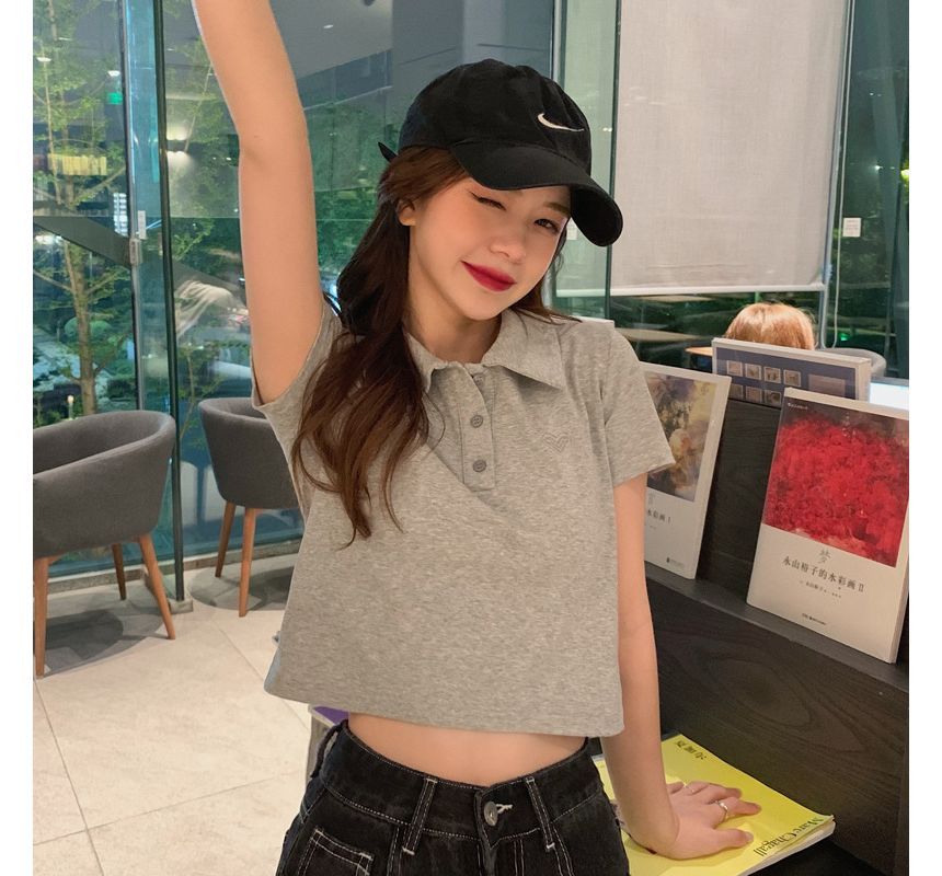 Short-Sleeve Polo Shirt Heart Embroidered