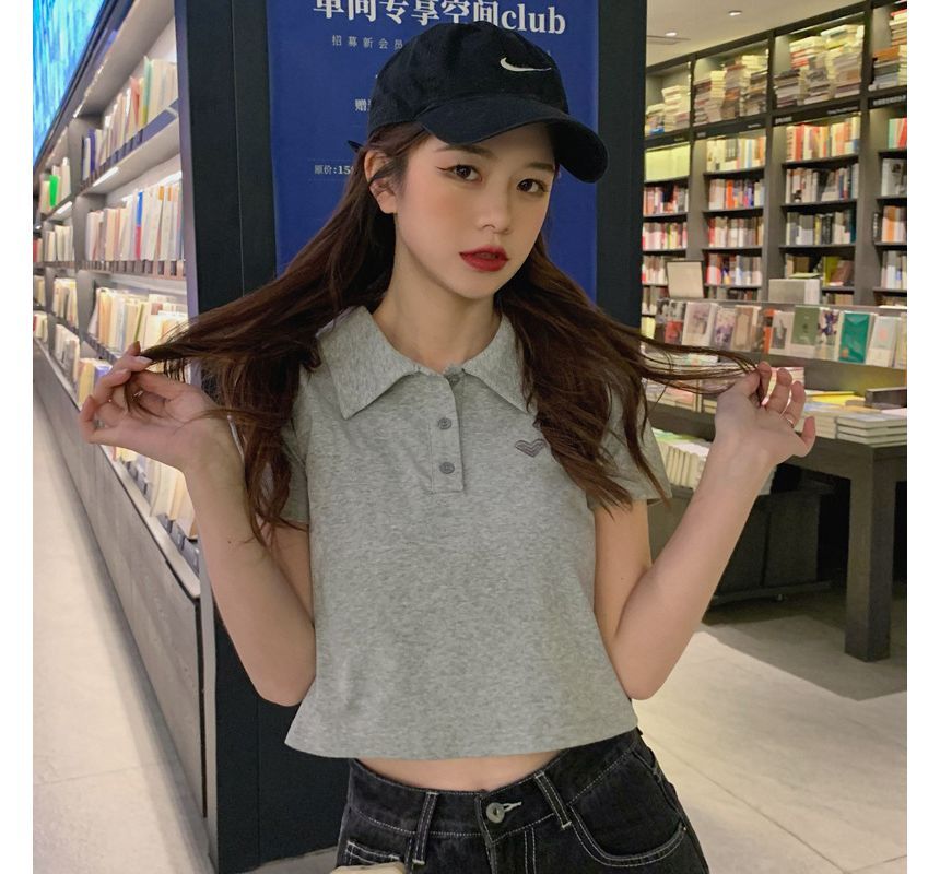 Short-Sleeve Polo Shirt Heart Embroidered