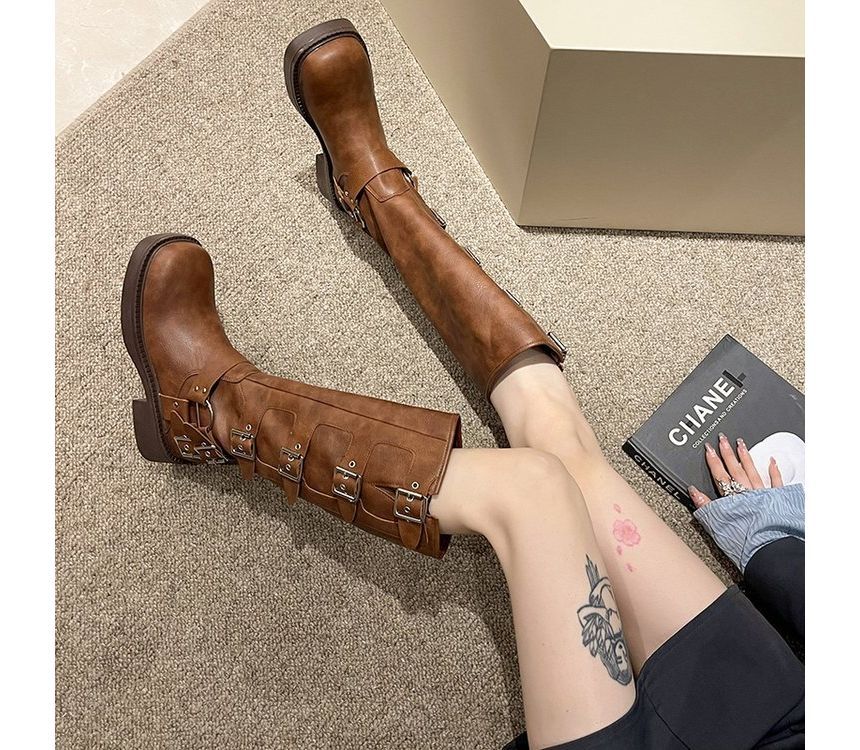 Platform Multi-Buckle Boots High Knee
