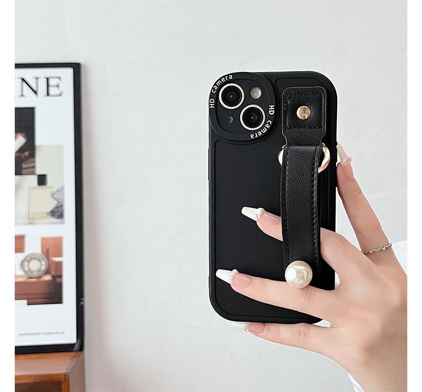 Faux Phone Strap Hand Case Pearl