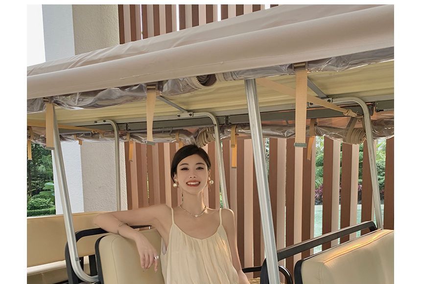 Spaghetti Strap Plain Open Back Shirred Midi Sundress