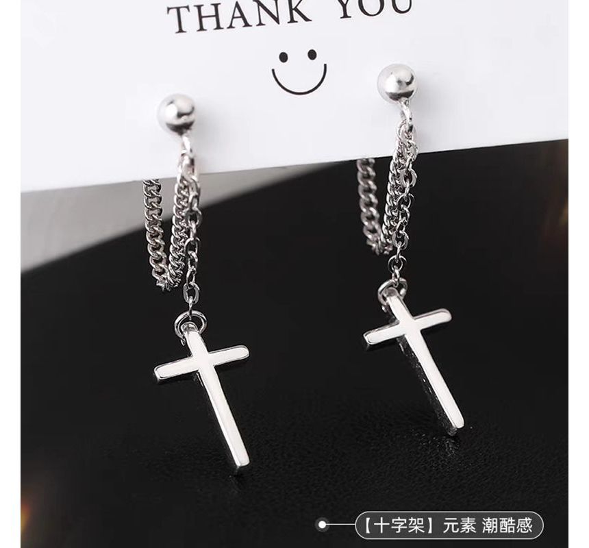 Bar / Cross Chain Sterling Silver Dangle Earring