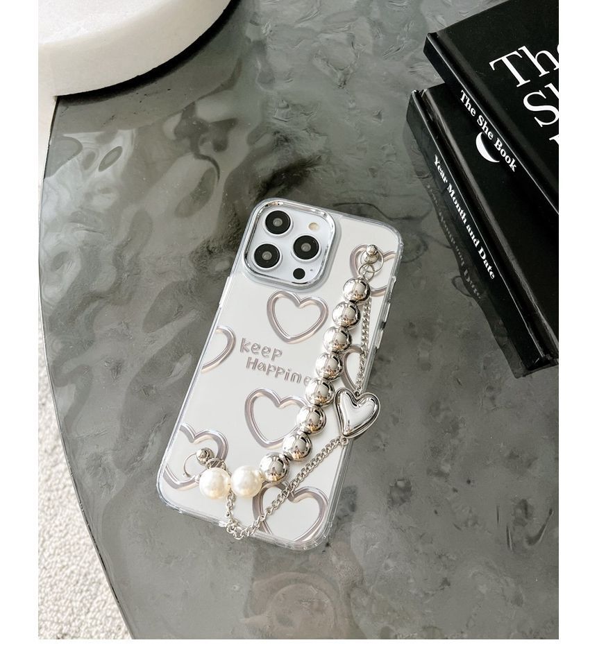 Chain Case Bead Faux Print Heart Phone