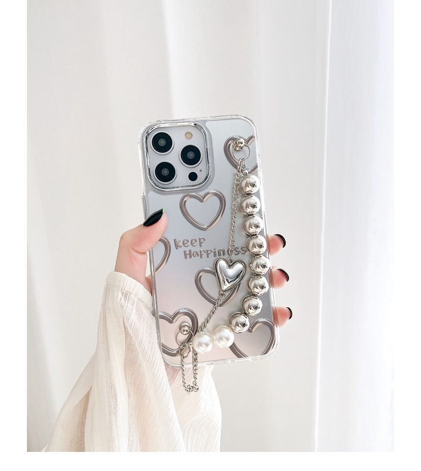 Chain Case Bead Faux Print Heart Phone
