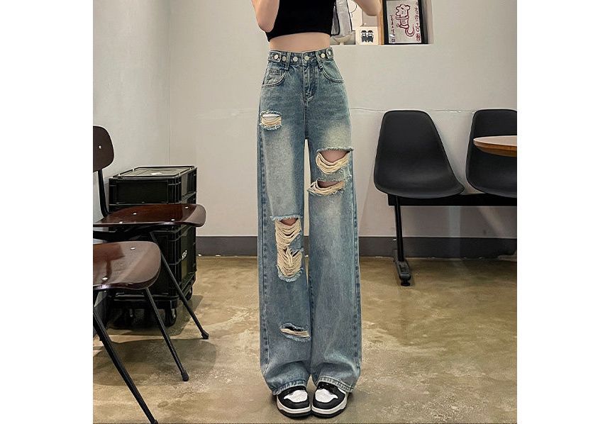 High Waist Washed Ripped Wide Leg Jeans / Mid Waist Plain Denim Shorts (Various Designs)