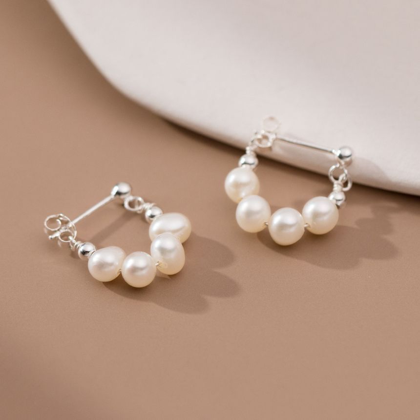 Faux Pearl Beaded Hoop Earring