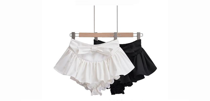 Mid Skirt Mini A-Line bow Plain Waist