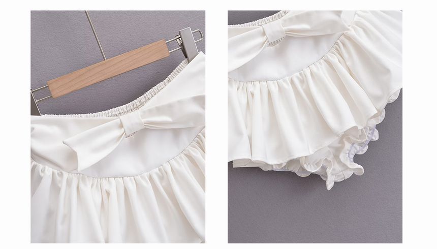 Mid Skirt Mini A-Line bow Plain Waist