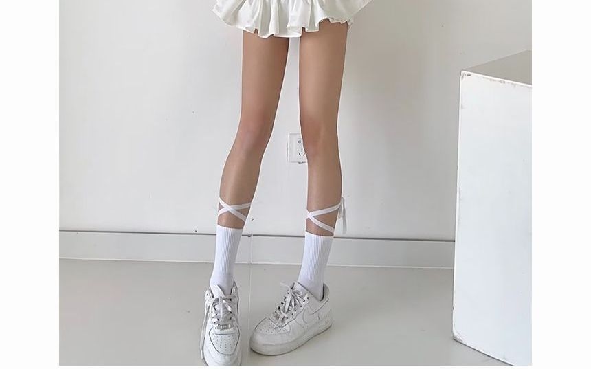 Mid Skirt Mini A-Line bow Plain Waist