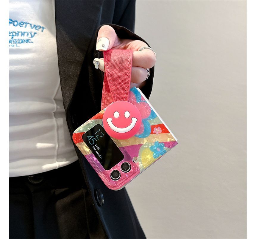 Flower Smiley Face Mobile Phone Case  With Hand Strap