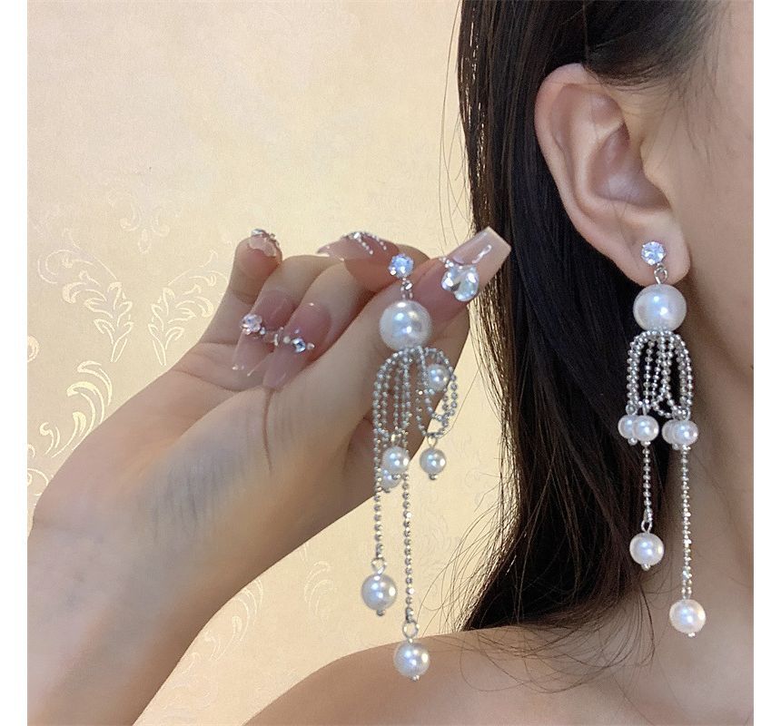 Faux Earring Pearl Fringe Drop