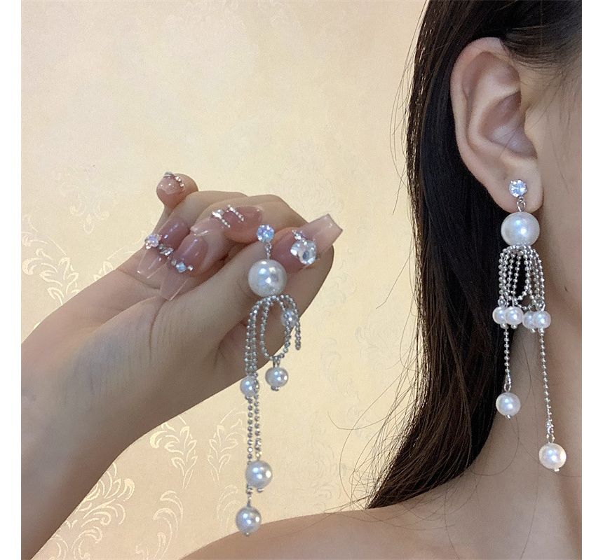 Faux Earring Pearl Fringe Drop
