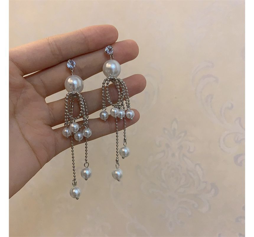 Faux Earring Pearl Fringe Drop