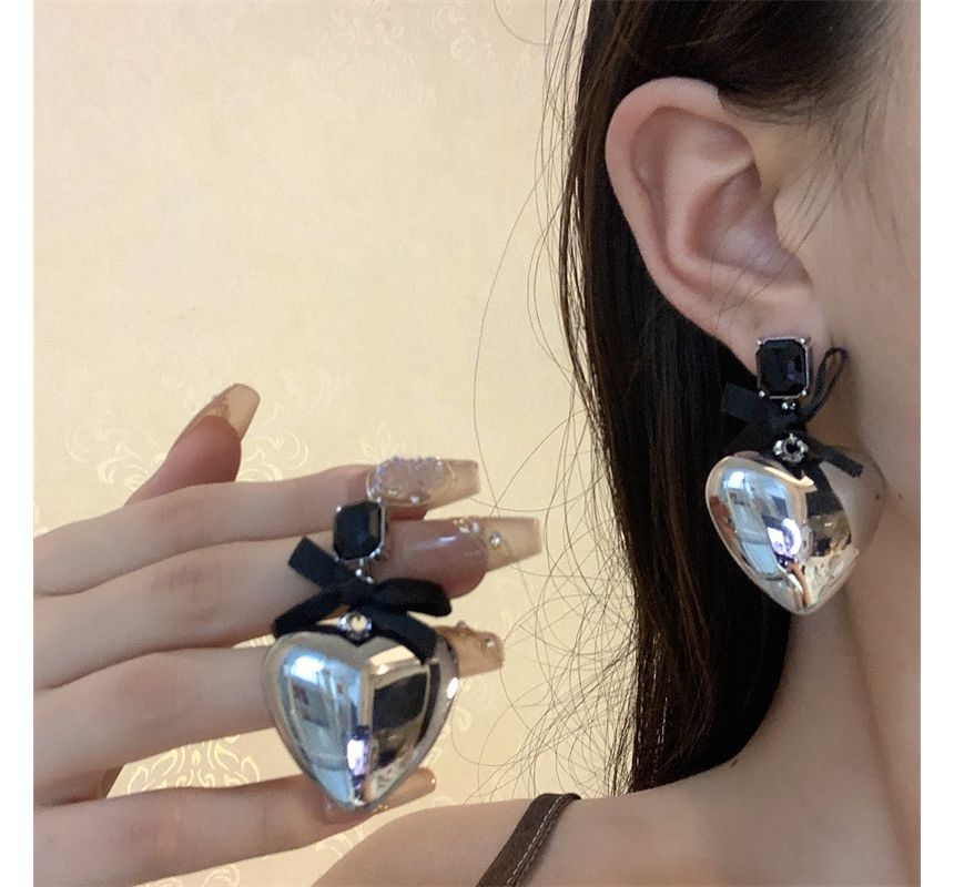 Heart Rhinestone Bow Earring Drop