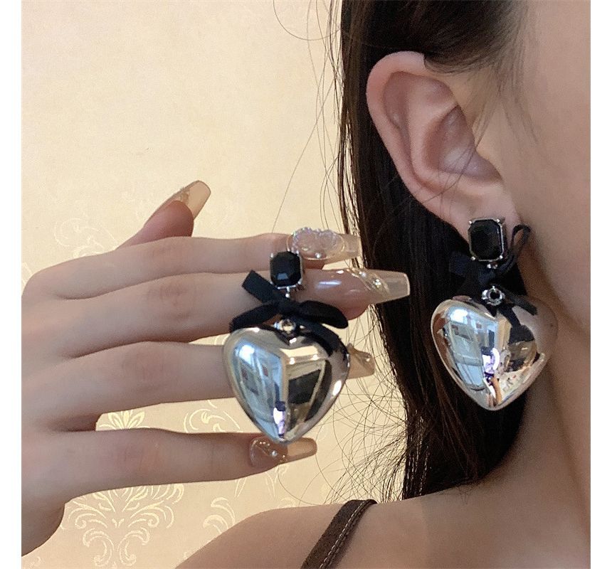 Heart Rhinestone Bow Earring Drop