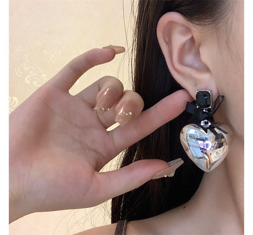 Heart Rhinestone Bow Earring Drop