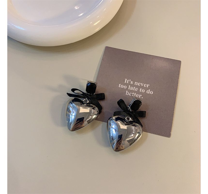 Heart Rhinestone Bow Earring Drop