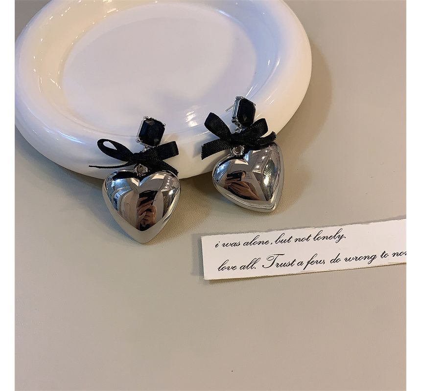 Heart Rhinestone Bow Earring Drop