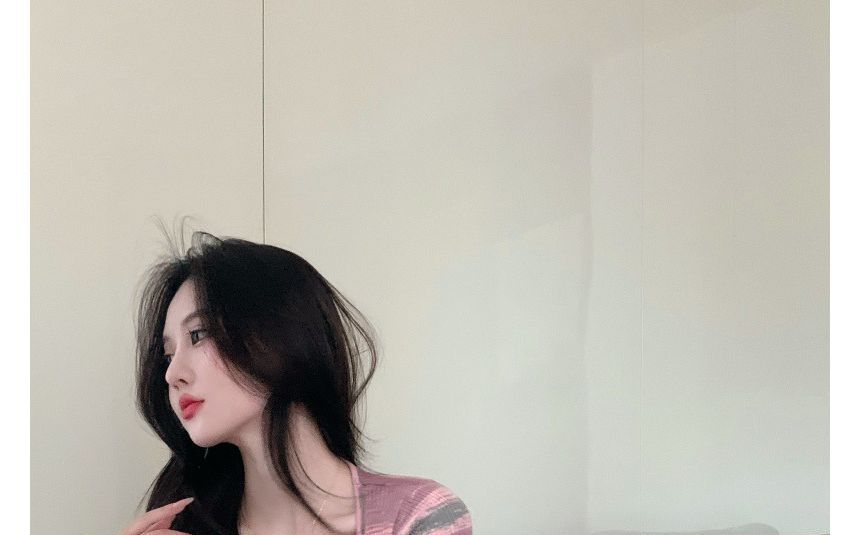 Dress Short-Sleeve Slim-Fit Mini Square-Neck Striped