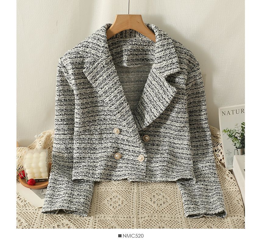 Double-Breasted Lapel Tweed Jacket