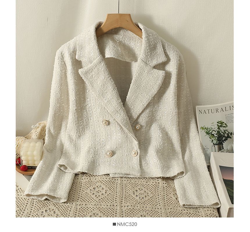 Double-Breasted Lapel Tweed Jacket