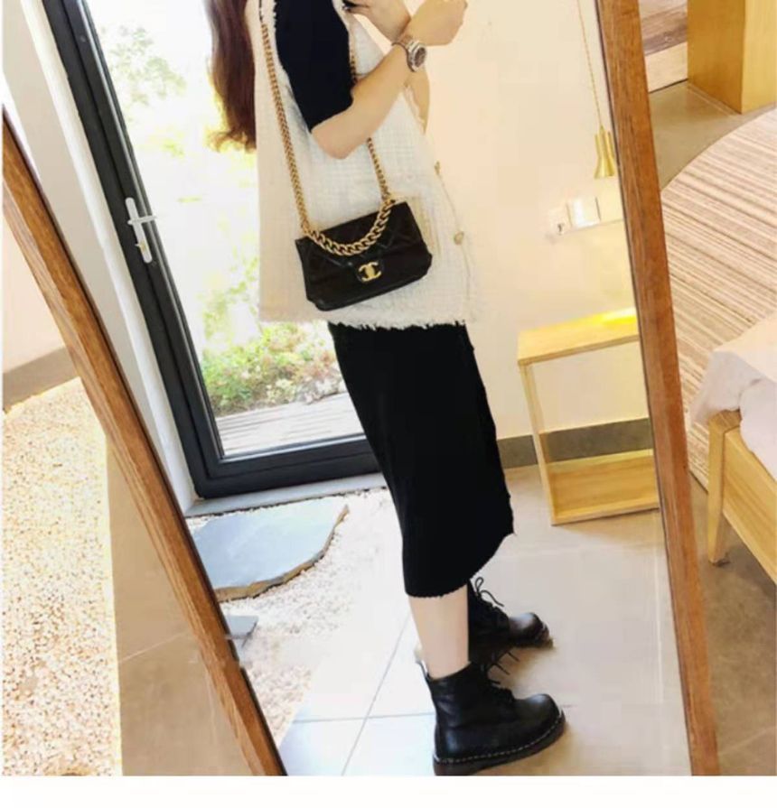 V-Neck Tweed Tassel Trim Button-Up Vest