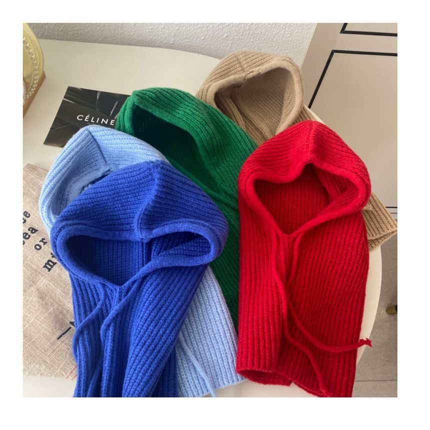 Drawstring Balaclava Plain Knit