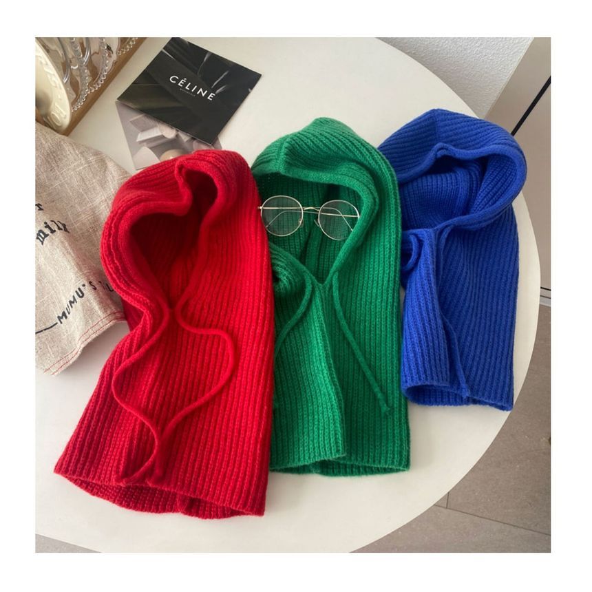 Drawstring Balaclava Plain Knit