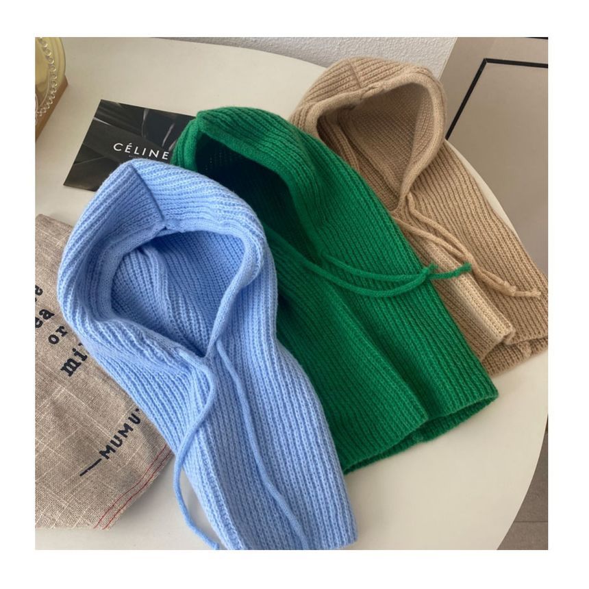 Drawstring Balaclava Plain Knit