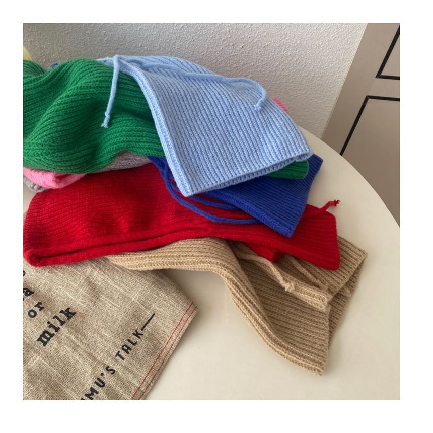 Drawstring Balaclava Plain Knit