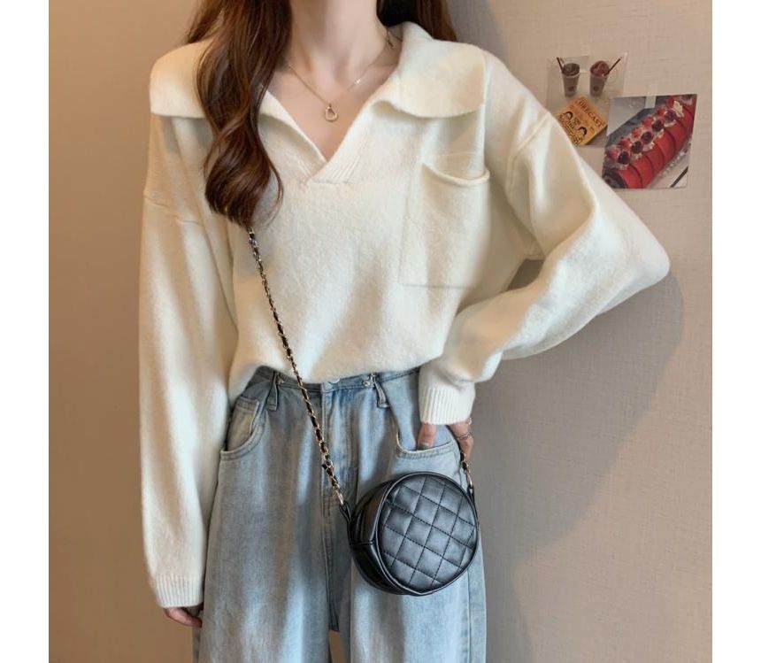 Plain Sweater Loose-Fit V-Neck