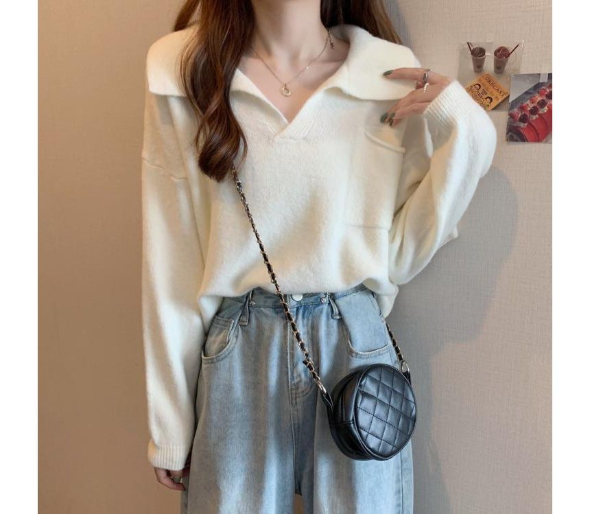Plain Sweater Loose-Fit V-Neck