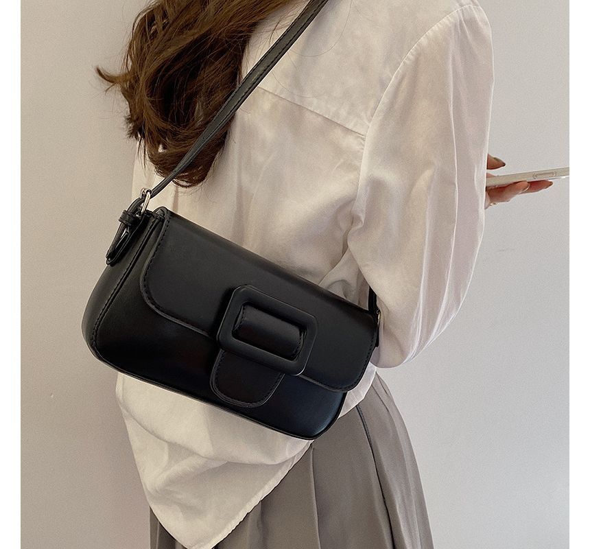Faux Bag Flap Buckled Leather Shoulder