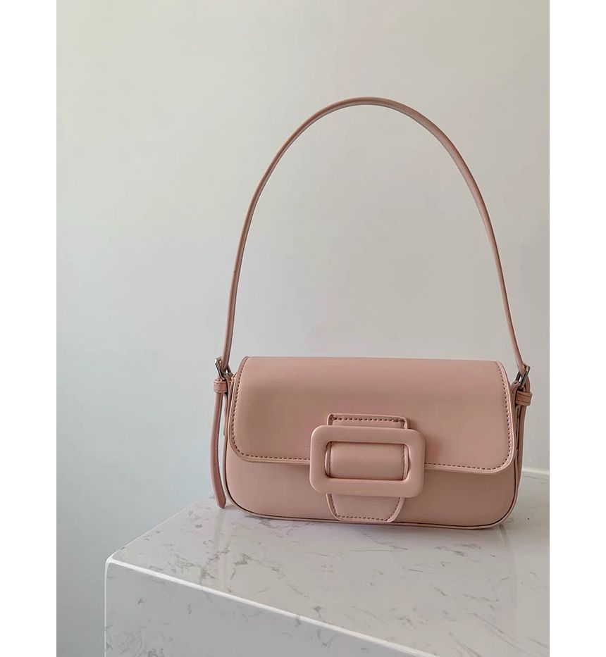 Faux Bag Flap Buckled Leather Shoulder