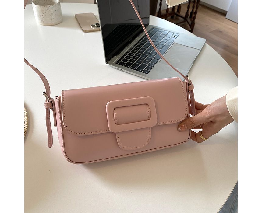 Faux Bag Flap Buckled Leather Shoulder