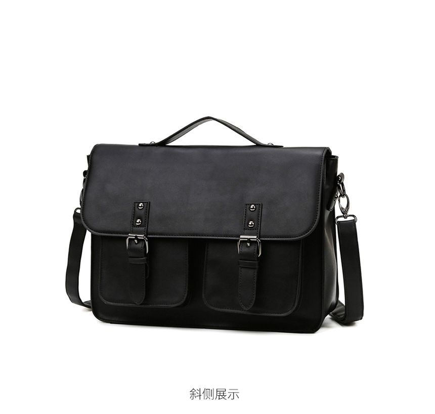 Multi-Pocket Faux Leather Satchel