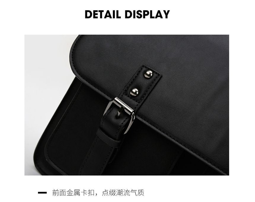 Multi-Pocket Faux Leather Satchel