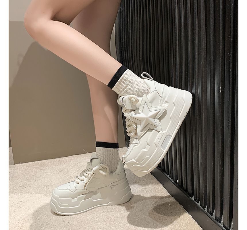 Applique Sneakers Star Platform Lace-Up