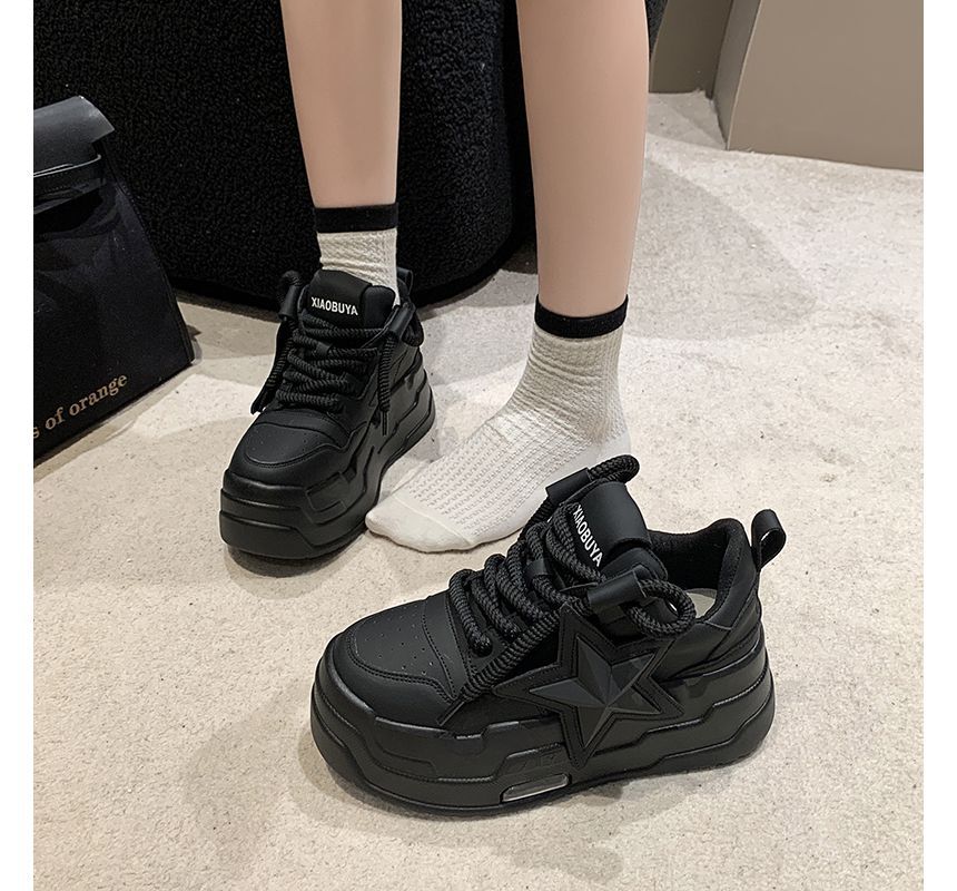 Applique Sneakers Star Platform Lace-Up