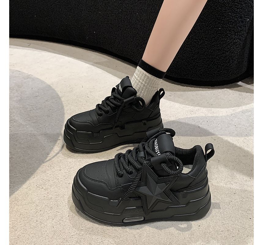 Applique Sneakers Star Platform Lace-Up