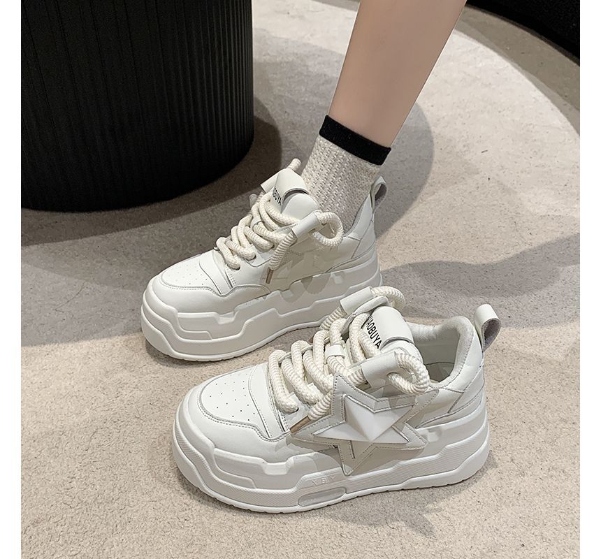 Applique Sneakers Star Platform Lace-Up